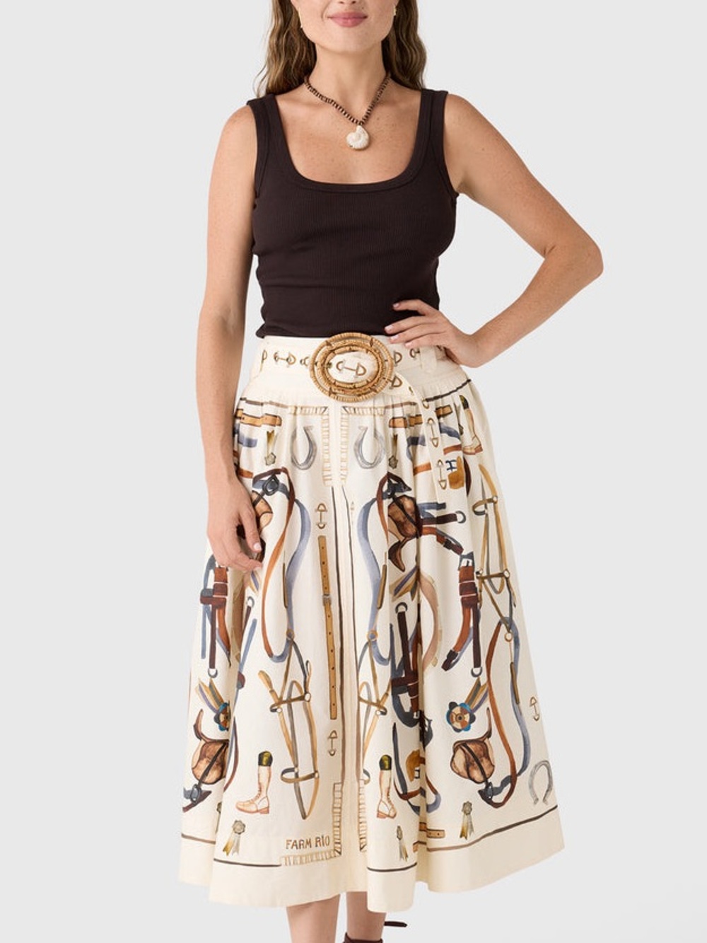 FARM Rio Equestrian Belted Cotton Midi Skirt Size XL NWT - Picture 6 of 15